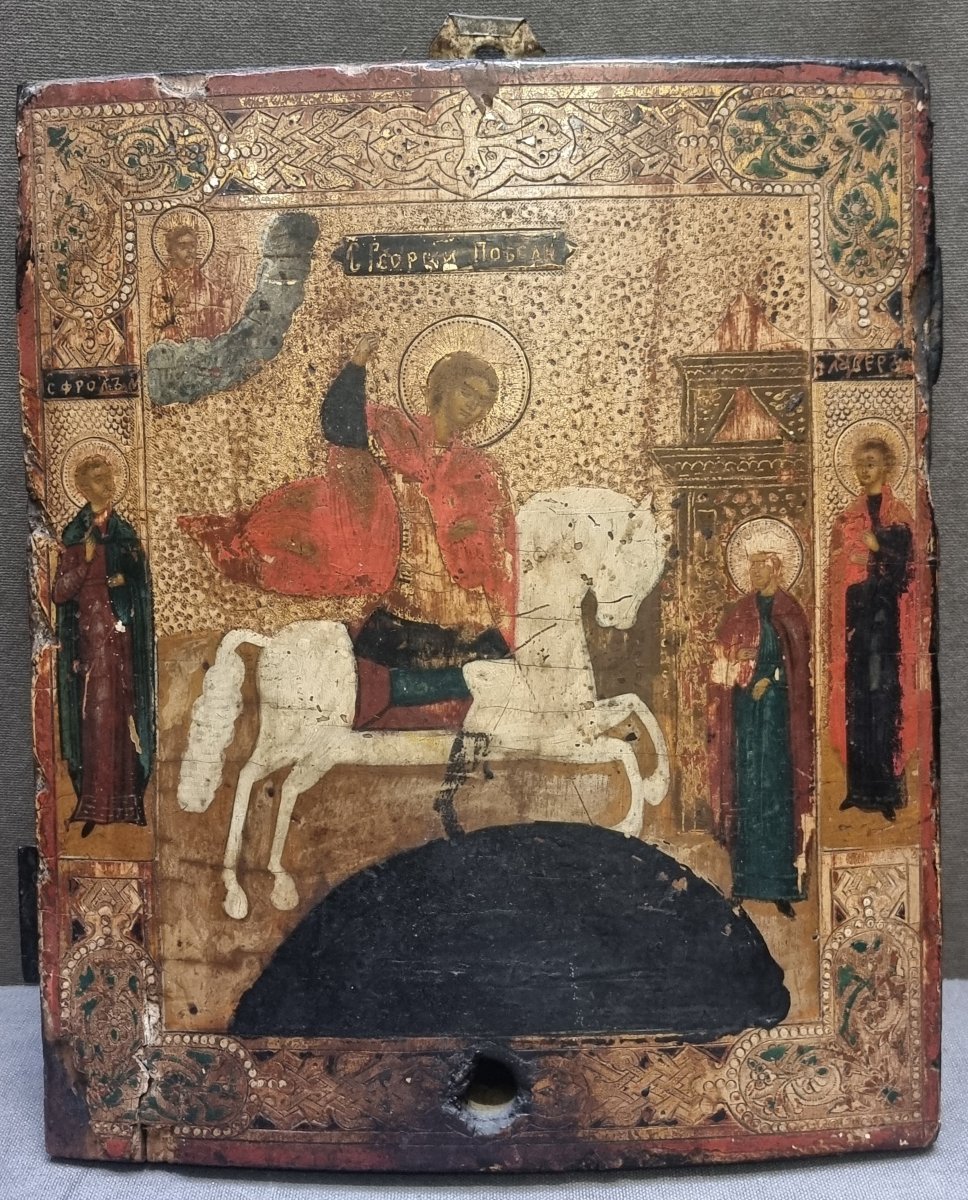 ICONA A FONDO ORO DIPINTA SU LEGNO - SAN GIORGIO - DELL'800 - EST EUROPA