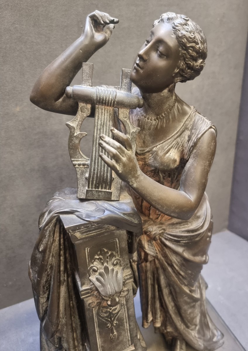 SCULTURA IN BRONZO - ALLEGORIA ALLA MUSICA - FRANCIA, NAPOLEONE III -photo-2
