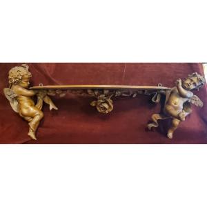 MENSOLA IN LEGNO INTAGLIATO - PUTTI E FIORI SCOLPITI - FIRMATA VINCENZO CADORIN VENEZIA