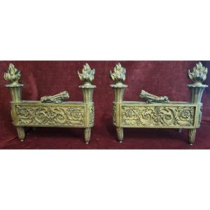 ALARI DA CAMINO IN BRONZO DORATO  FRANCIA INIZIO XIX SECOLO - BOUHON FRERES