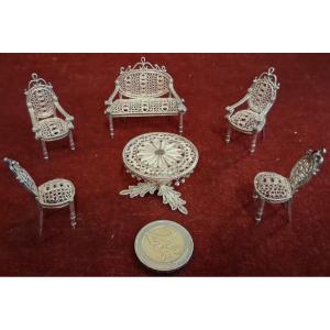 SET (5 pezzi) SALOTTINO MINIATURA IN ARGENTO / FILIGRANA