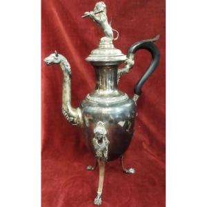 CAFFETTIERA IN ARGENTO CON LEONE NAPOLI primi '800