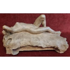 SCULTURA DONNA  NUDA SDRAIATA IN TERRACOTTA  - EMILIO BENLLIURE Y MORALES (1866-1930)