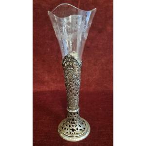 VASO IN ARGENTO E VETRO INCISO - GERMANIA - INIZIO XX SECOLO