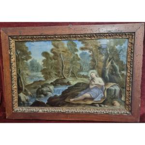 DIPINTO SOTTO VETRO - MADDALENA CON PAESAGGIO  - SECONDA META DEL XVII SECOLO  - CENTRO ITALIA 