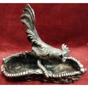 SCULTURA ARGENTO GALLO SOPRA CESTINO BOLLO 84 RUSSIA