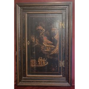 PANNELLO IN LEGNO LACCATO CON SPORTELLO -  CINESIERIE  EUROPA - META XIX SECOLO