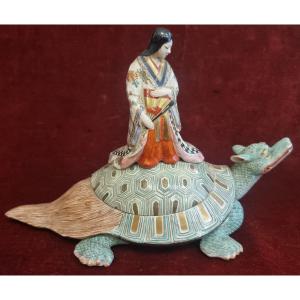 SCATOLA DONNA SU DRAGO CERAMICA SATSUMA GIAPPONE - DEL XIX SECOLO