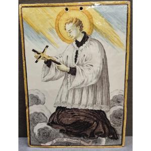MATTONELLA IN CERAMICA CASTELLI - SAN LUIGI GONZAGA - PRIMA META' DEL XIX SECOLO