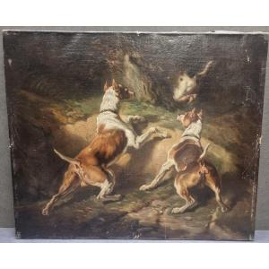 OLIO SU TELA RAFFIGURANTE CANI - FIRMATO F. COULY - XIX SECOLO