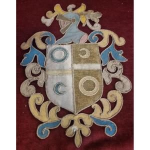 STEMMA ARALDICO IN STOFA RICAMATA - ITALIA - Dell'800