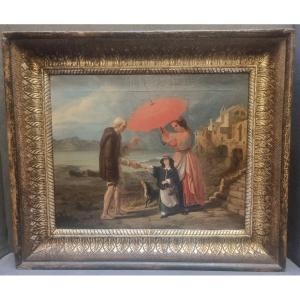 QUADRO OLIO SU TELA - SCENA DI GENERE - NAPOLI prima metà dell' 800