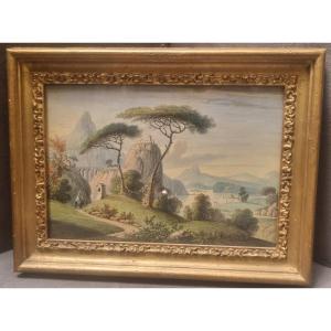 QUADRO ACQUERELLO - PAESAGGIO - CENTRO ITALIA - DELL'800