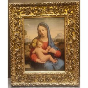 QUADRO OLIO SU TAVOLA - MADONNA CON BAMBINO - TOSCANA, prima metà dell'800