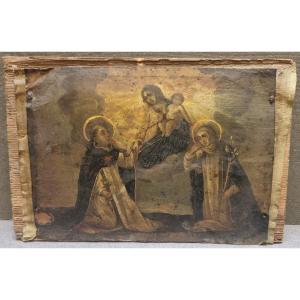 DIPINTO OLIO SU RAME RAFFIGURANTE SANTI, MADONNA CON BAMBINO - SUD ITALIA - XVII SECOLO