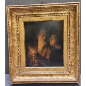 DIPINTO OLIO SU LAMINA DI ZINCO - Fiammingo dell'800 - CORNICE COEVA