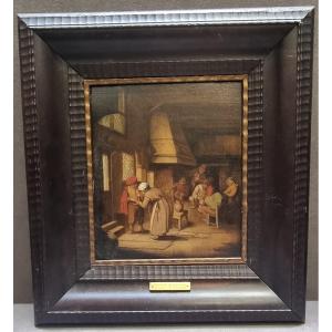 QUADRO OLIO SU TAVOLA - Fiammingo dell'800 - CON CORNICE IN LEGNO INTAGLIATO COEVA