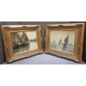 COPPIA QUADRI - OLIO SU COMPENSATO - MARINE - FAUSTO PRATELLA (NAPOLI 1888-1964)