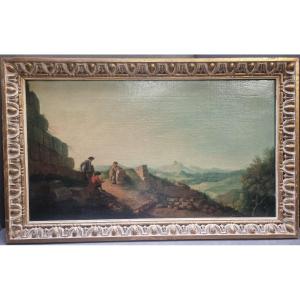 OLIO SU TELA - PAESAGGIO LAZIALE - PRIMI '800 CON CORNICE COEVA