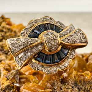 Flower And Tied Ribbon Ring, Sapphires And Diamonds