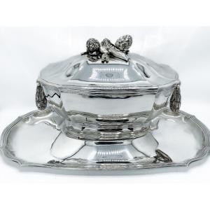 Spectacular Soup Tureen And Its Frame In 950/1000 Silver