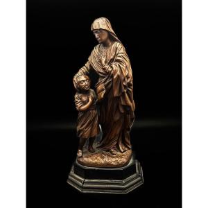 Sainte-anne Boxwood Sculpture From The End Of The 18th Century Beginning 19th Eme