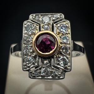 Art-deco Ring Set With Rubies And Diamonds