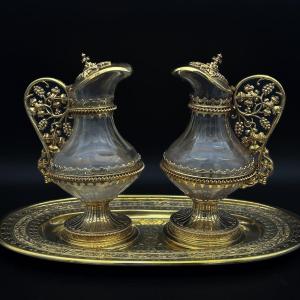 Pair Of Neo-gothic Cruets In Vermeil Silver 19 Eme