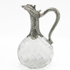 Wine Carafe In Sterling Silver, 950/1000 And Crystal.  
