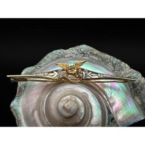 Barrette Brooch Simulating A Griffin, The Brooch Is Set With Rose Cut Diamonds
