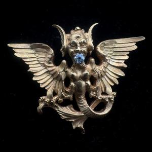 18 Carat Gold Winged Chimera Pendant Brooch, Mid 19th Century