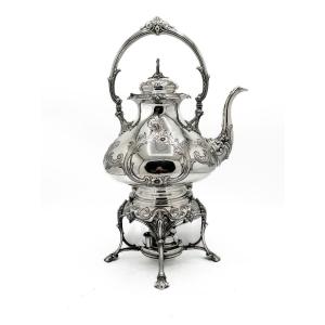 Solid Silver Kettle On Stove, Hallmarked 12 Lothige Kettle On Stove 