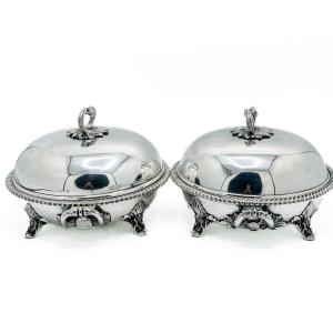 Pair Of English Silver Plated Vegetable Dishes, Old Sheffield, 19th Century