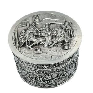 Sterling Silver Biscuit Tin, Early 20th Century Dutch Work