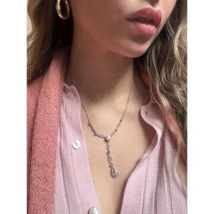 Belle Epoque Necklace In White Gold, Pearl And Rose-cut Diamonds, Elegant And Imprint