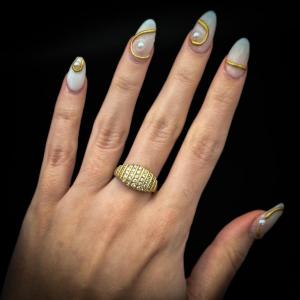 Vintage 18k Gold And Diamond Ring, Italy, 1980s  