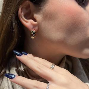 Vintage 18k Gold Clip-on Earrings With Diamonds And Black And Red Enamel,