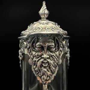 A Lovely Victorian Period Crystal And Sterling Silver Wine Decanter, London 1855.