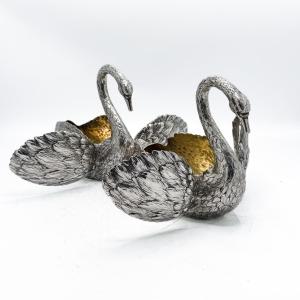 Pair Of Large Silver-gilt Jardiniere Swans – Germany, Late 19th Century  