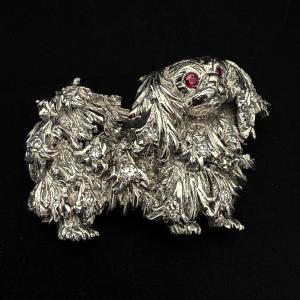  ⸻ Figurative “king Charles” Brooch In White Gold And Diamonds – 1970s Work 