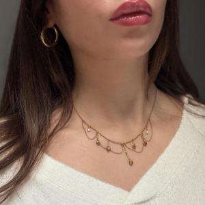 Napoleon III Drapery Necklace In 18-carat Gold, Fine Pearls And Garnets – France, 19th Century 