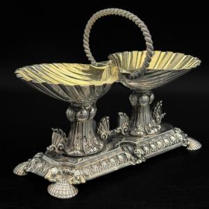 Froment-meurice – Double Salt Cellar, “shell” Model, In Gilded Silver, 19th Century  