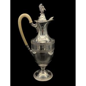 Wolfers – Belgian Empire Style Ewer In Solid Silver, Swan Finial, 1920s  