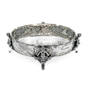 Oval Centerpiece In Solid Silver 800/1000 Decorated With Cherubs, Austro-hungarian Work.