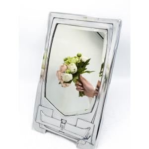 Viennese Secession-style Table Mirror In Solid Silver 800 Thousandths, Germany C. 1905