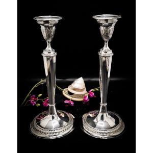 Pair Of Candlesticks In Sterling Silver