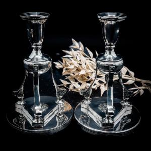 Pair Of Candlesticks In Sterling Silver 900/1000