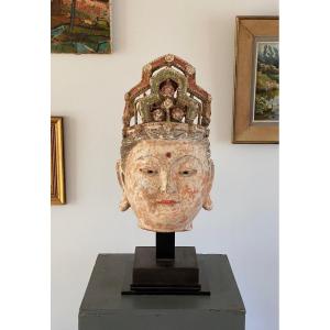 Guanyin, Polychrome Stucco, Full Size, China, Ming Period
