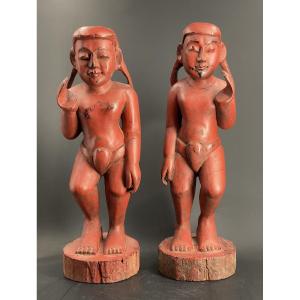 Pair Of Votive Statues “nat”, Burma (myanmar)
