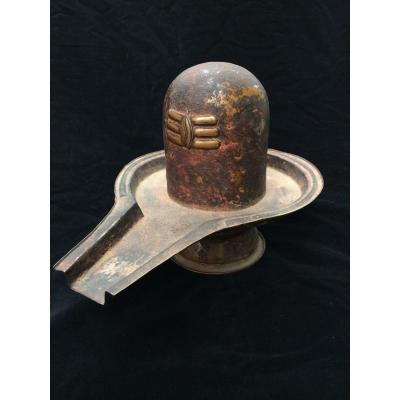 Shiva Lingam Embossed Copper Nepal Newar XIX Th